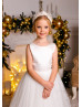 Ivory Satin Glitter Tulle Flower Girl Dress With Double Bow Ivory Satin Glitter Tulle Flower Girl Dress With Double Bow